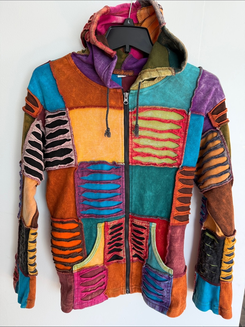Colorful Patchwork Y2K full Zip Jacket Hoodie with Distressed Cutouts